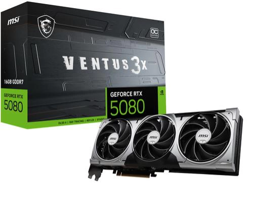 Carte Graphique MSI GeForce RTX 5080 VENTUS 3X OC | 16 Go GDDR7 | Triple Fan | Overclockée d'usine